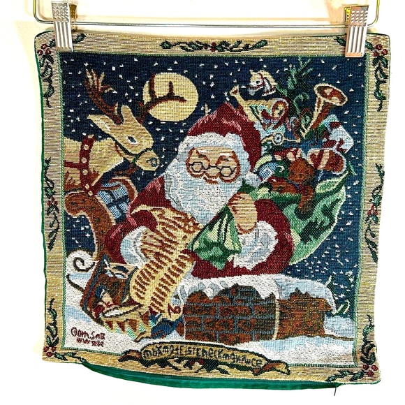 Vintage Christmas Scenes Tapestry Set Of 3 Pillow Covers With Concealed Zippers - Picture 6 of 15